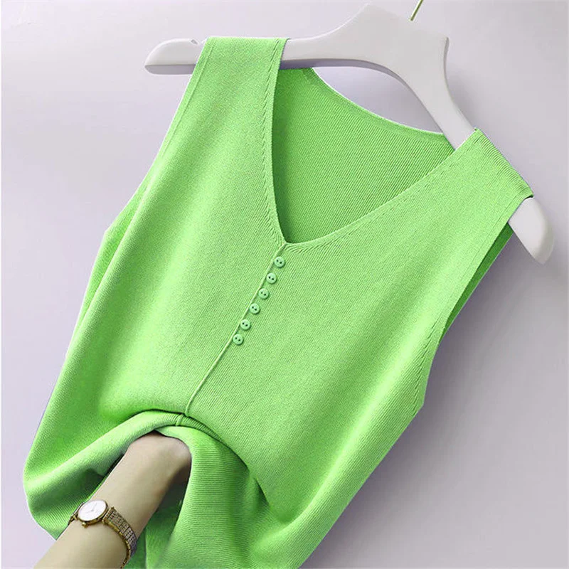 Verde feminino senhora verão camisola colete sexy sem mangas camisa casual topos de pano estudante com decote em v camis regata roupa barata