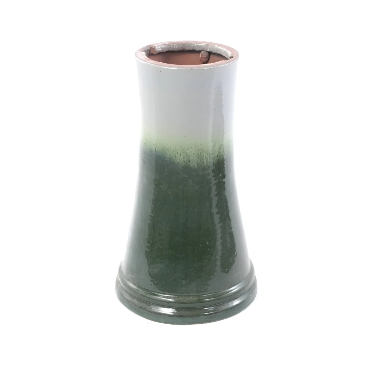 Handmade glazed ceramic bird bath, 17" concentric ripple embossed tray & 18" pedestal base, white to sage green ombre gradient glaze outdoor bird feeder for yard, lawn, patio & backyard view 2
