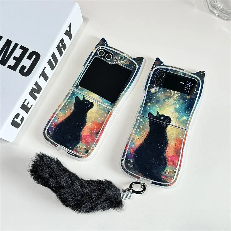 Bonita funda de teléfono con orejas de fuegos artificiales en 3D, carcasa trasera dura de PC para Samsung Galaxy ZFlip3, ZFlip4, ZFlip5, ZFlip6, Z Flip 6