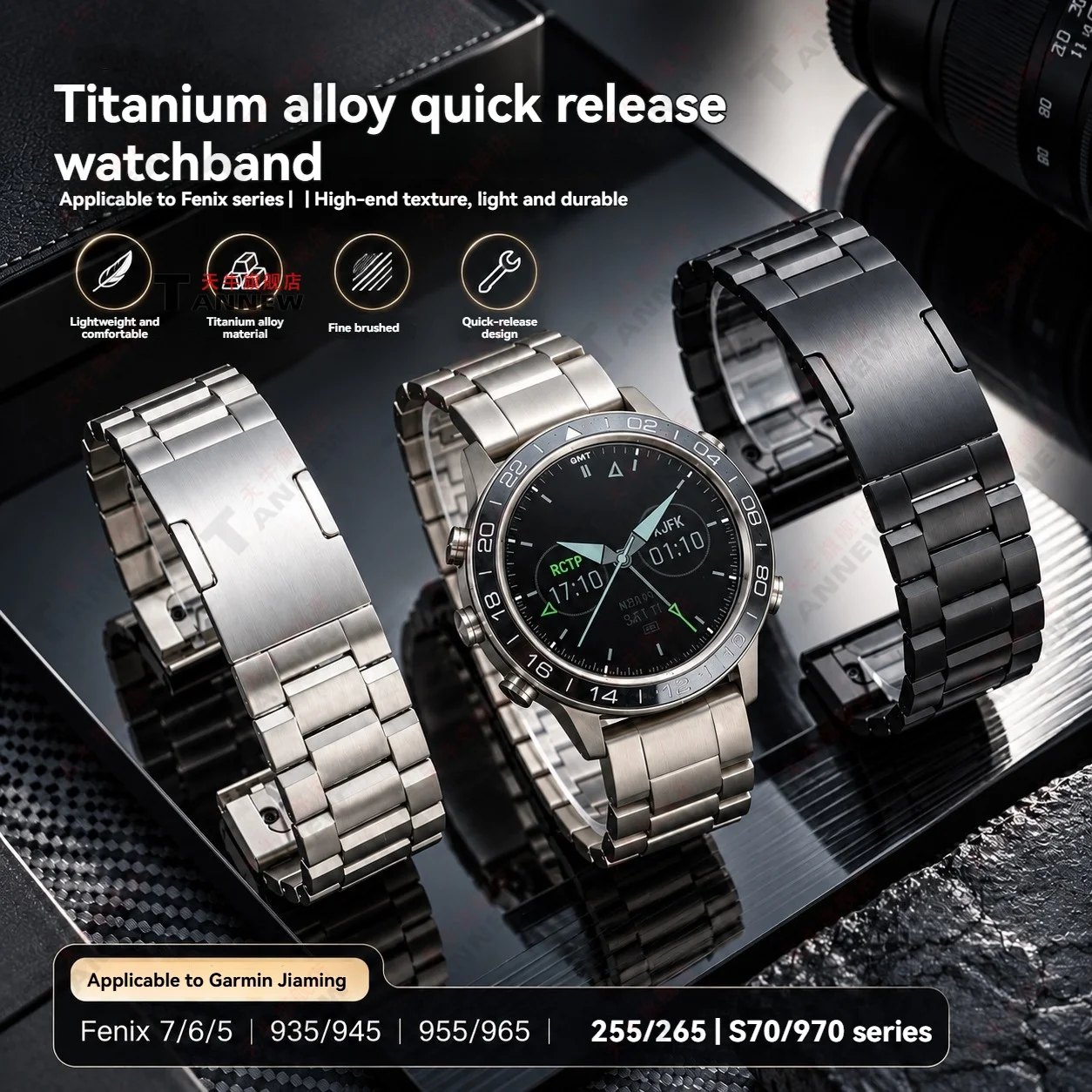 Titanium Quick Release Watch Band for Garmin Fenix 7 6 5 Forerunner 935 945 955 965 255 265 970 Approach S70 Replacement Strap