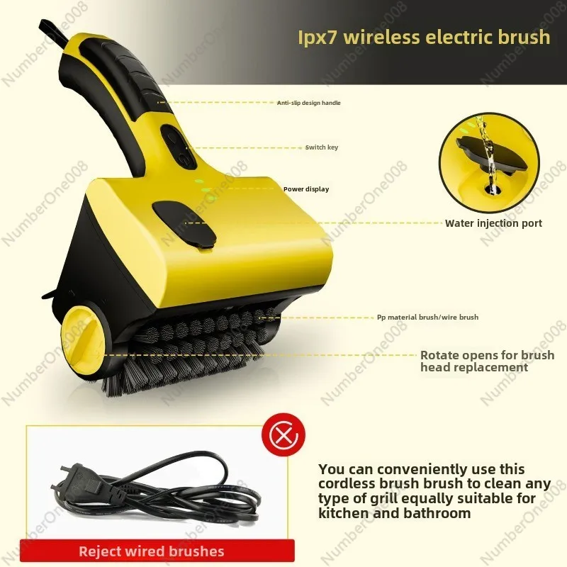 Household Kitchen Tile Multifunctional Replaceable Brush Head Wireless Electric Barbecue Grill Cleaning Brush