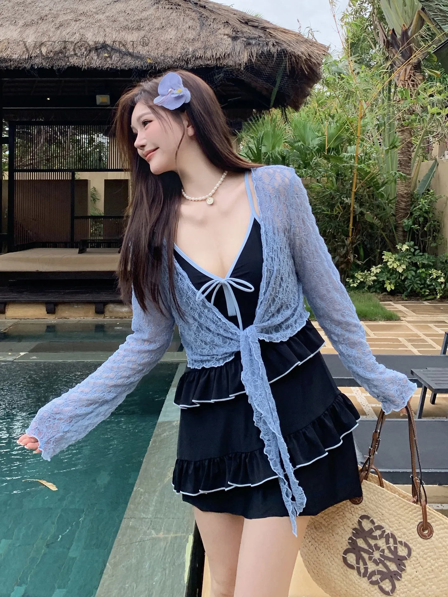 Summer 2026 New Plus Size Women's One-Piece Swimsuit Korean Hot Spring Swimwear Slimming Belly Covering Sexy Girl