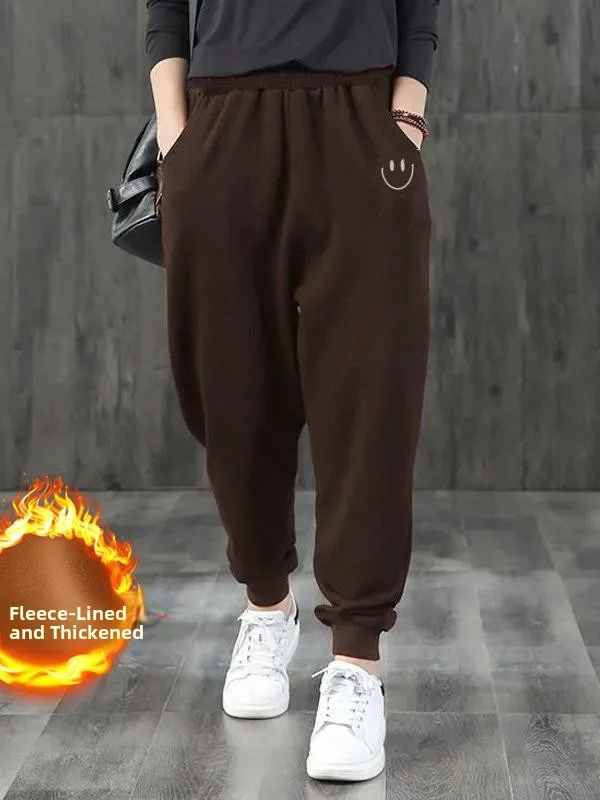 

Women's Fce Lined Harlan Cabbage Pants Loose Fit Casual Spor Warm Lantern Pants Thiened Winter High Waist Long Trousers