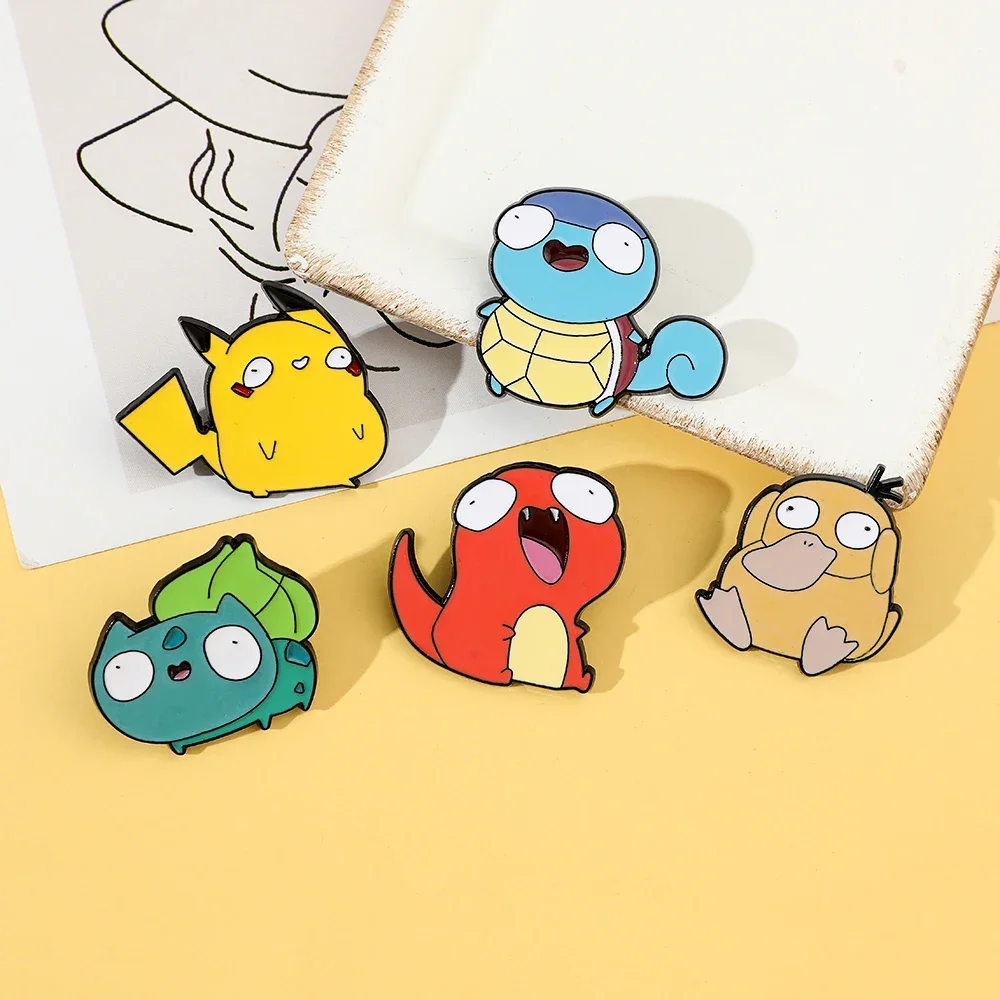 5 Pcs Cartoon Elf Brooch Personalized Pikachu Squirtle Psyduck Enamel Pin Metal Badge Jewelry Clothing Backpack Accessories Gift view 3