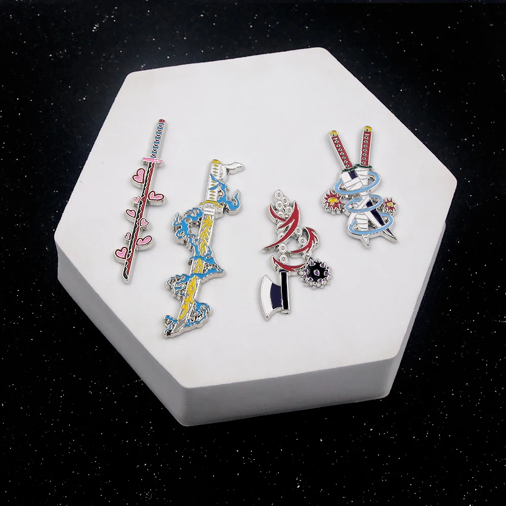 Anime Demon Slayer Kimetsu no Yaiba Sword Brooch Pins Tomioka Giyuu Kochou Shinobu Weapon Brooch Cosplay Jewelry Accessories