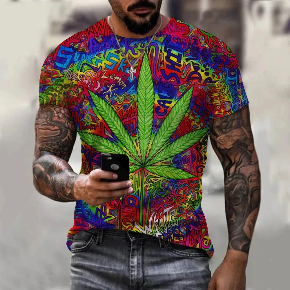 New Colorful Natural Fresh Green Weed Leaves Printed 3d Men T-Shirt Unisex Summer Hot Sale Casual O-Neck T-Shirt Short Sleeve