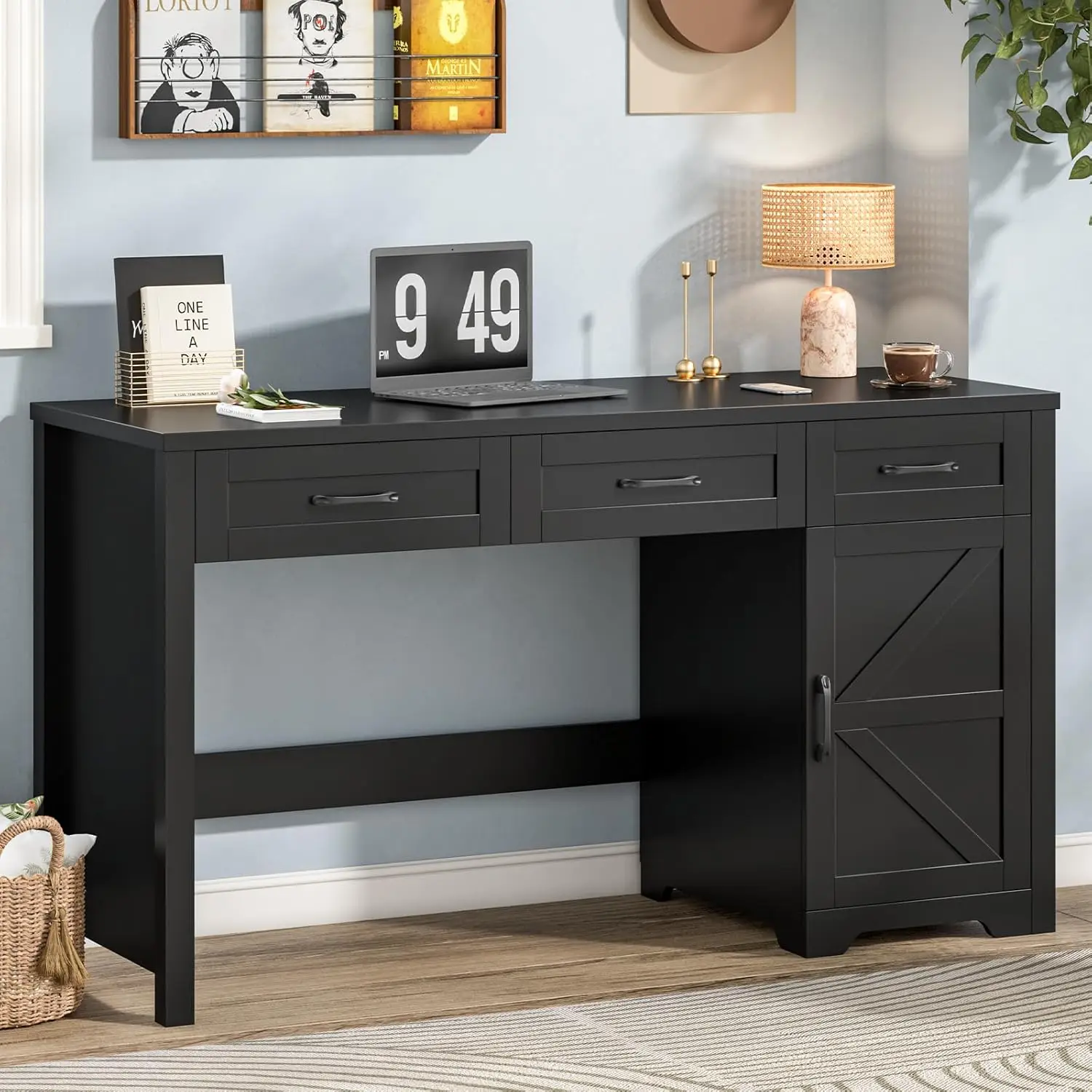

Farmhouse 55" Executive Desk,Computer Desk with 3 Drawers and Storage Cabinet,Workspace for Home Office and Study., Customized