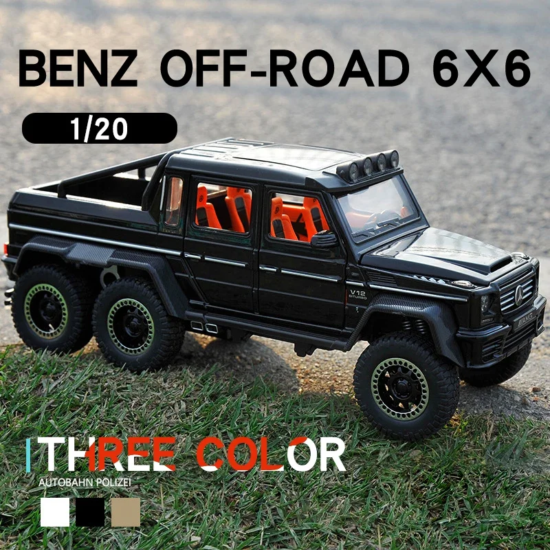 

Модель внедорожника Mercedes Benz G63 6x6 из металлического сплава в масштабе 1:20, Коллекционная модель автомобиля, имитация звука и фото, игрушка для детей, подарок на день рождения