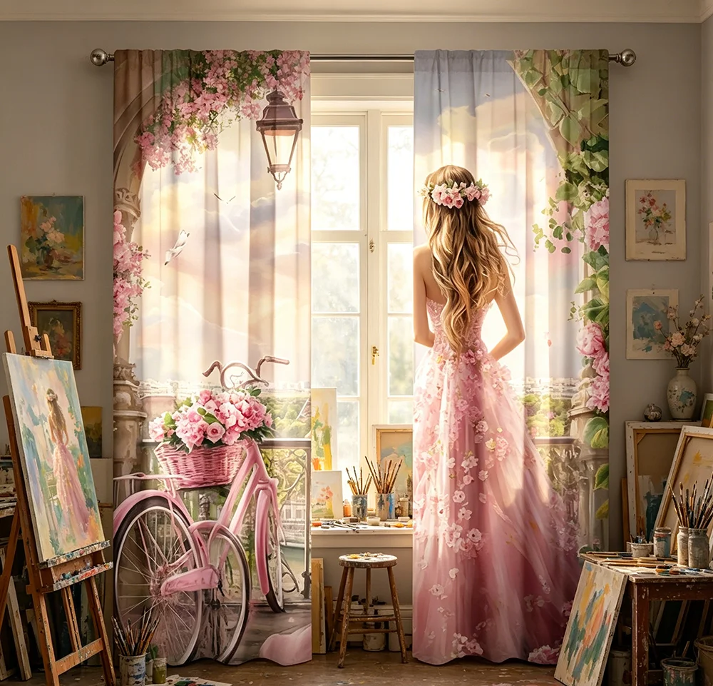 2PCS Digital Printed Curtains with Romantic Paris Design, Stylish Window Drapes for Living Room Bedroom Home Decoration