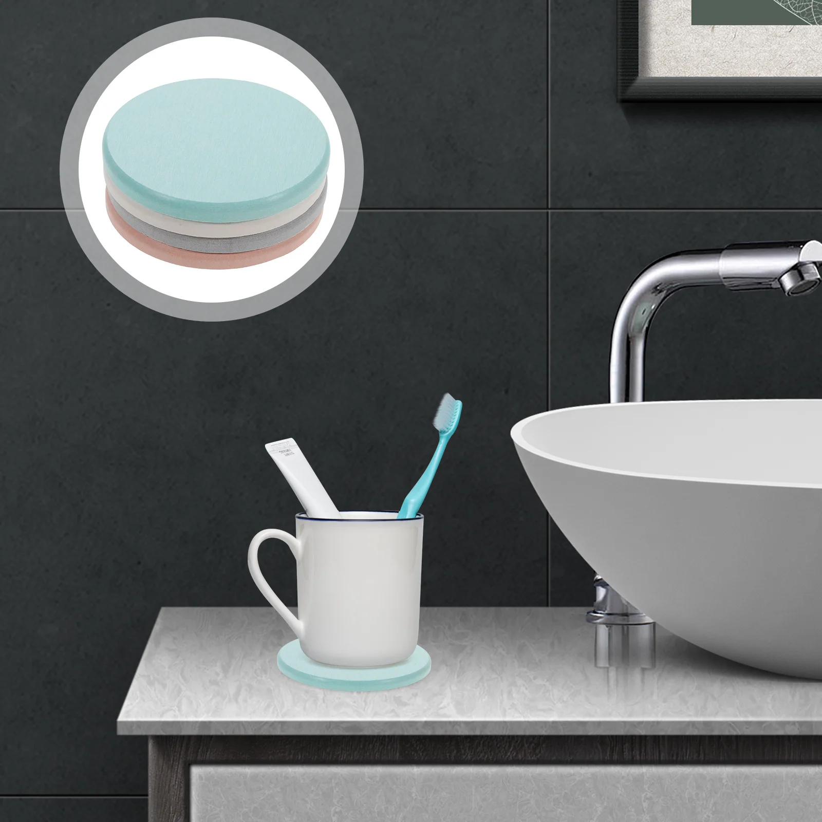 

4Pcs Waterproof Coasters Water Absorbent Pads Bathroom Countertop Absorbent Mat Quick Dry Diatomite Coasters Anti Pads