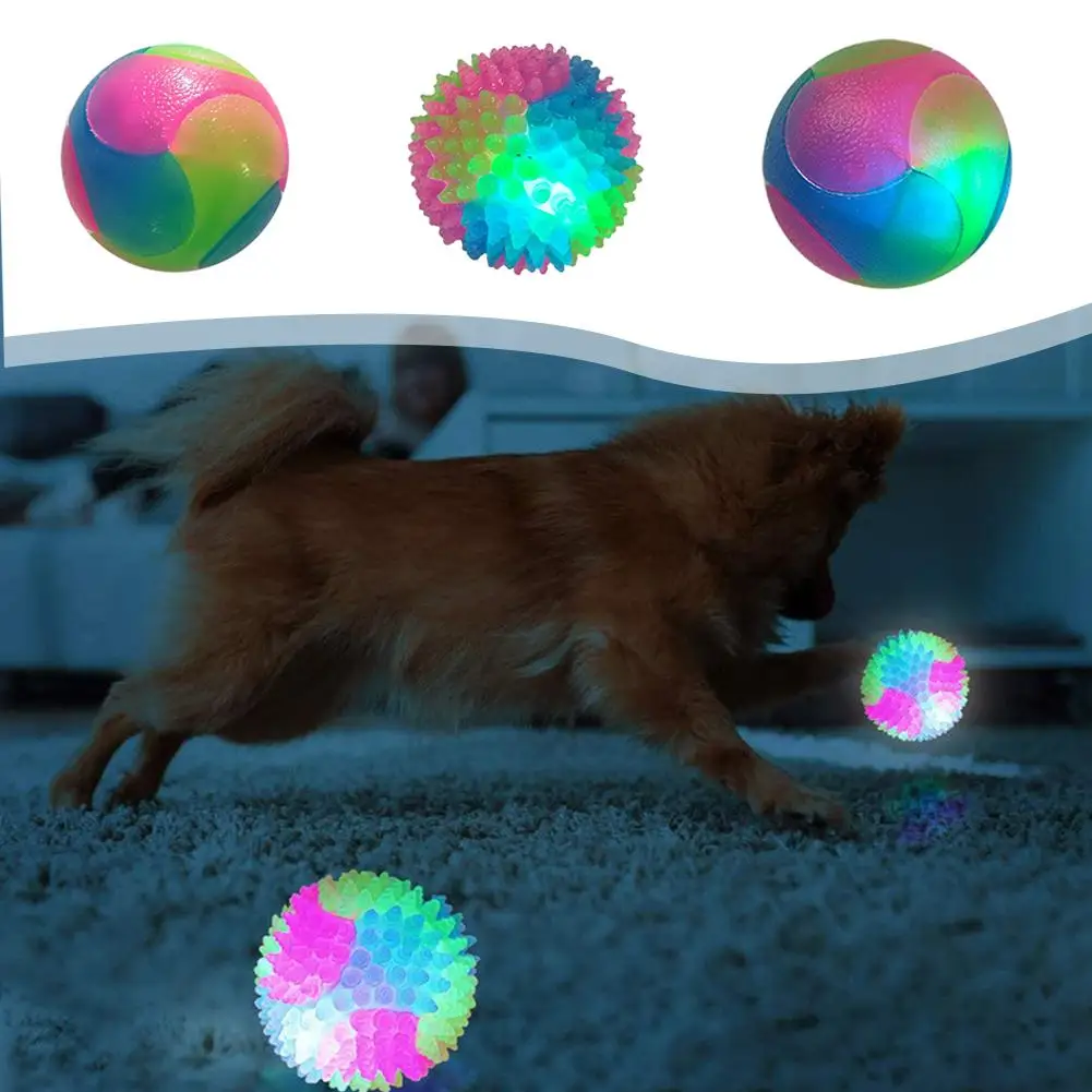 Pet Light Up Toy Ball Glowing LED Puppy Flashing Elastic Ball Toy Color Light TPR Ball Interactive Toys For Cats Small Dogs