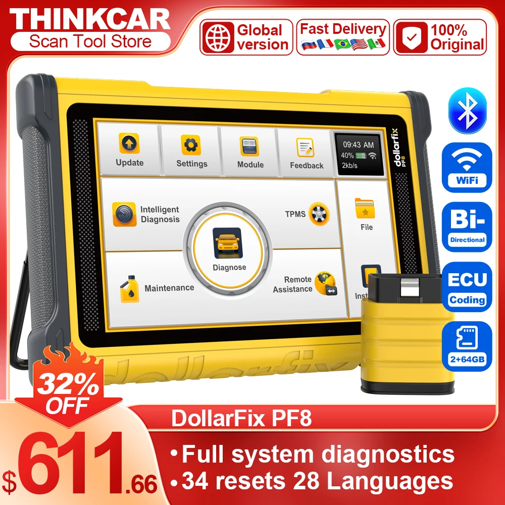 DollarFix PF8 Professional Car Scanner 34 Maintenance Diagnostic Tool Full System ECU Coding Bidirectional OBD2 Auto Scan Tool