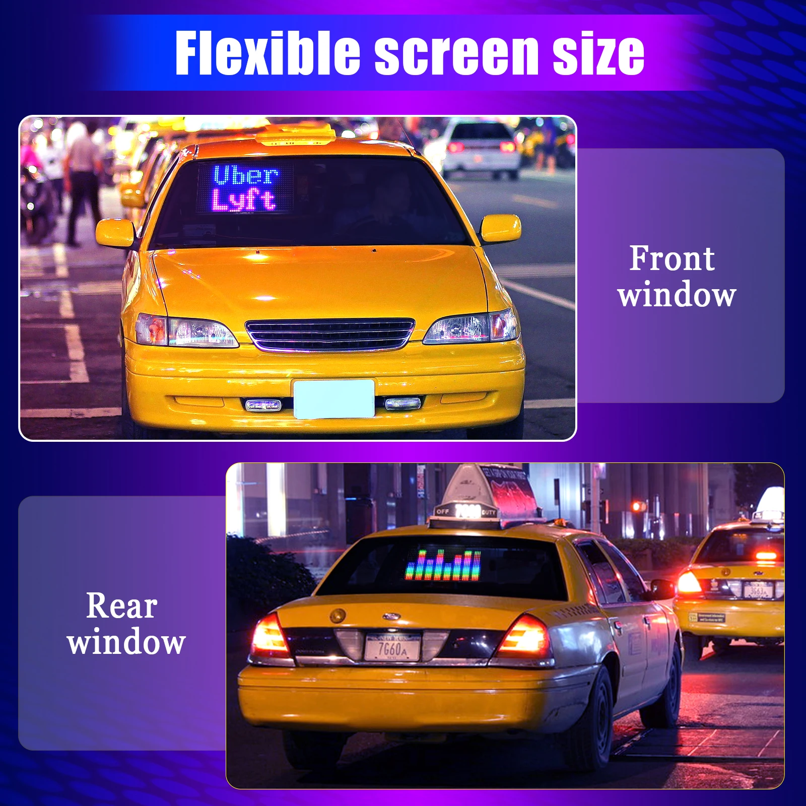 Car Double Row Scrolling LED car Sign, Flexible 5V/2A Bluetooth APP Control Custom Text Message Pattern Programmable LED Display