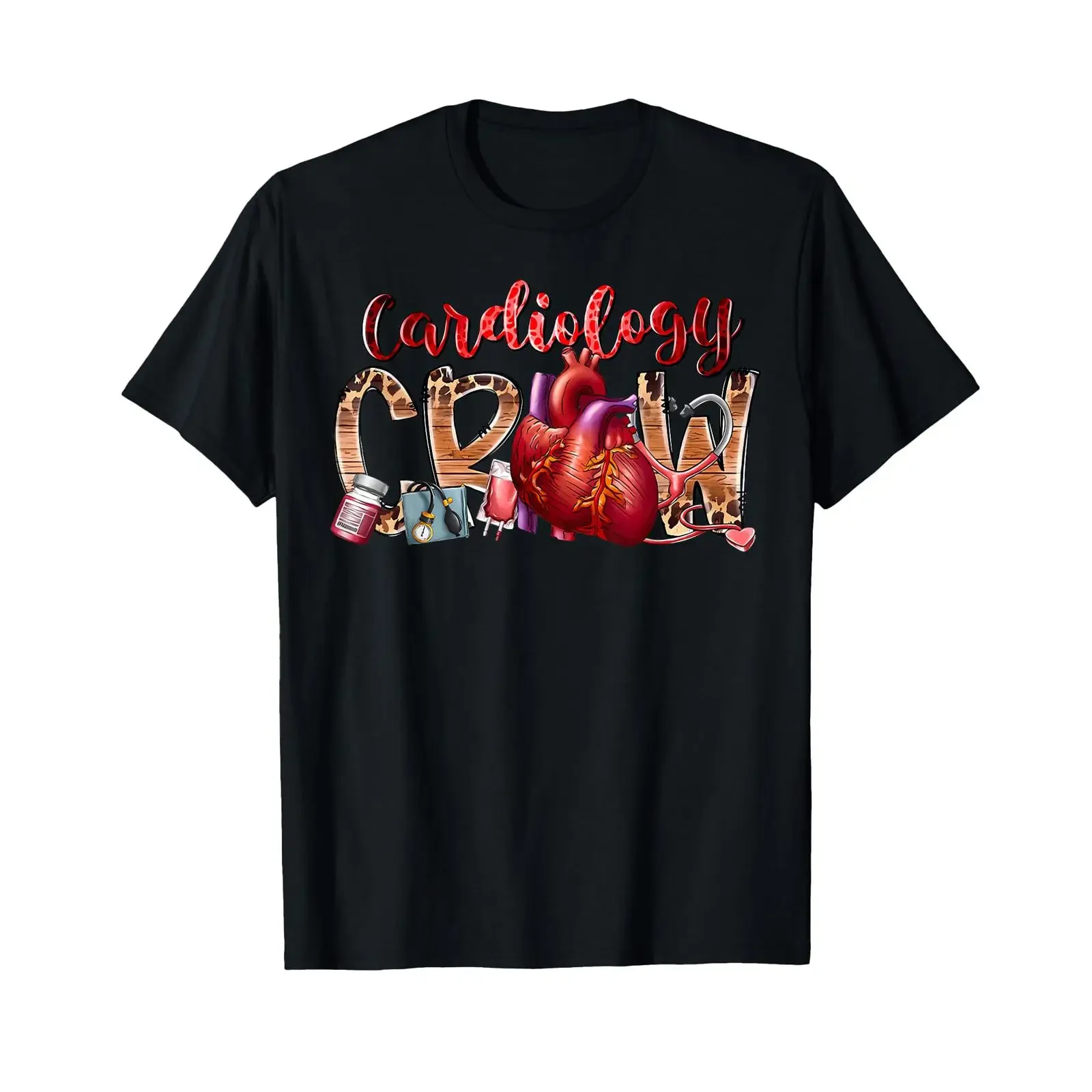 Leopard Cardiology Crew Anatomical Heart Cardiac Cath Lab T Shirt vintage Washed graphic Comfortable Slightly streetwear