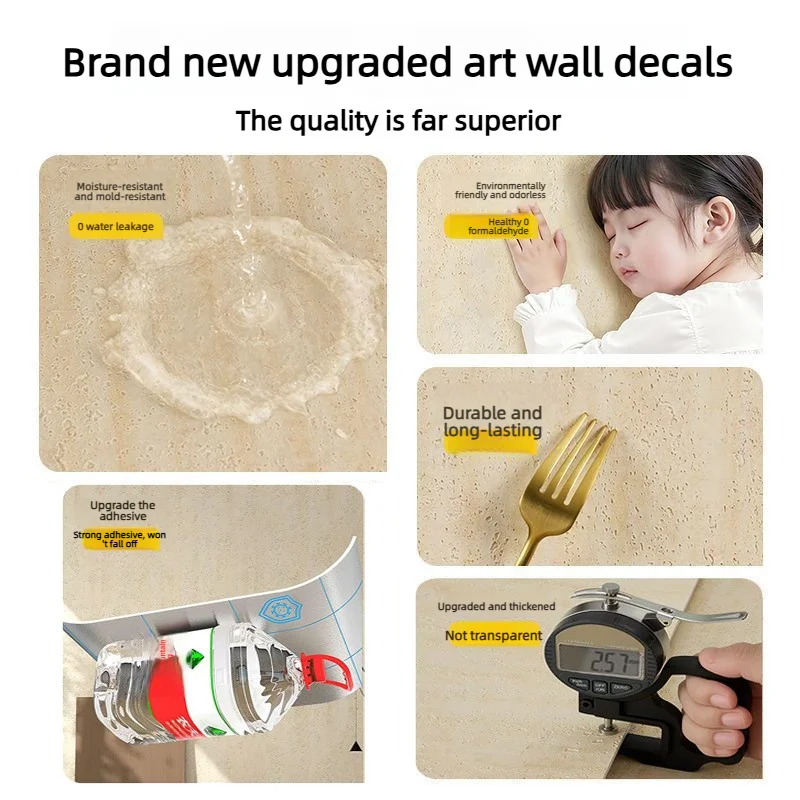 3D Travertine Wall Panels Thick Self-Adhesive Wallpapers Home Decor Wall Sticker Pvc Luxury Soft Roman Faux Stone Tile Stickers