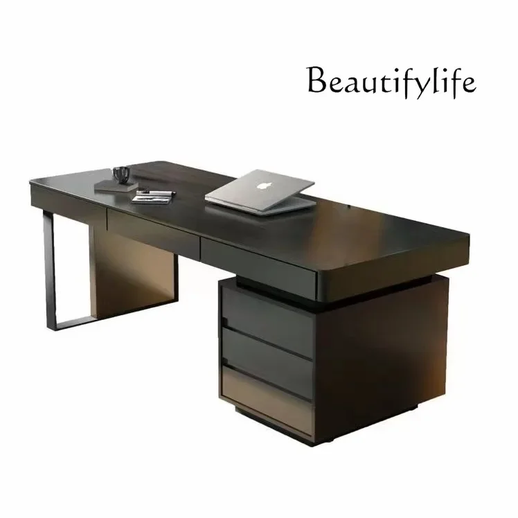 

Italian minimalist smoked solid wood computer desk writing desk designer high sense smart fashion