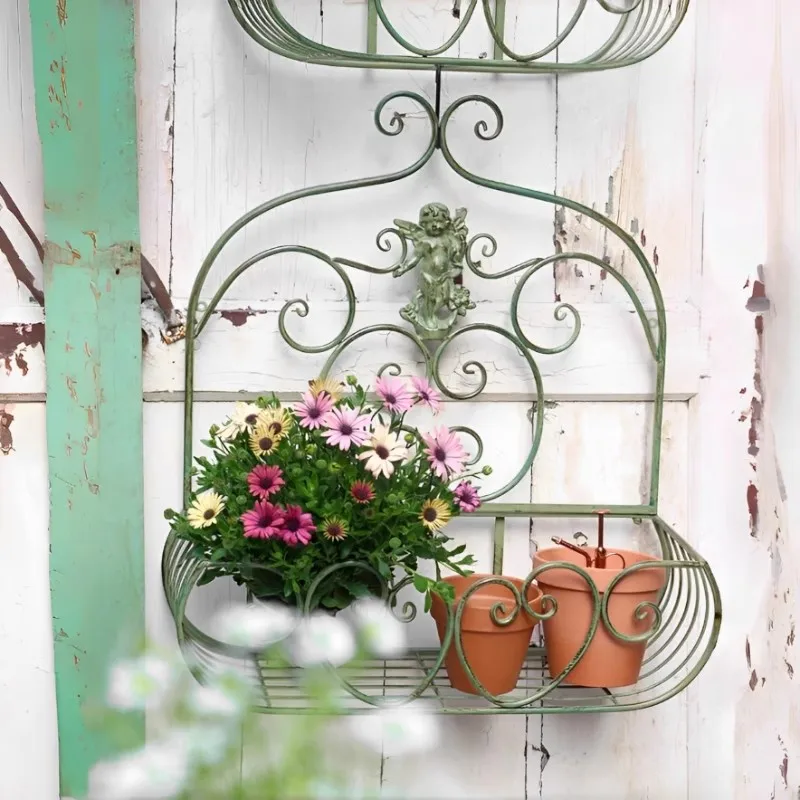 Wall Mounted flower Planter, Rectangle Wire Storage Rack, Rustic Hanging Basket Organizer, Angel Heart