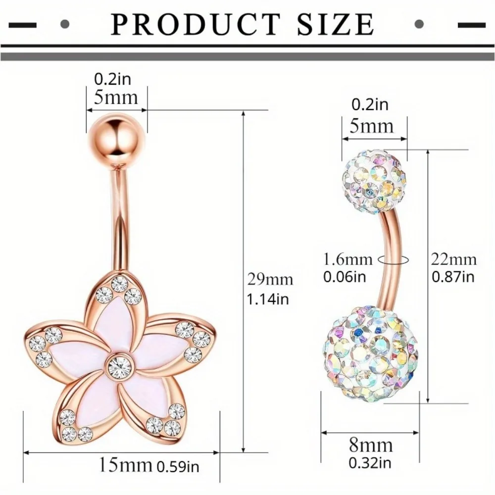 Drperfect 1Pcs Belly Button Rings Surgical Stainless Steel Belly Rings for Women Body Piercing with Gold Plated Brass Flower