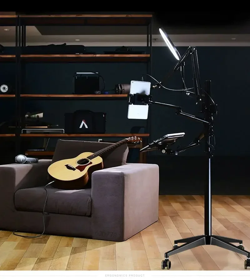 

Лидер продаж, новейшая универсальная напольная подставка Studio Live с несколькими микрофонами и 10-дюймовым светодиодным кольцевым светильником для ноутбука 12-17 дюймов