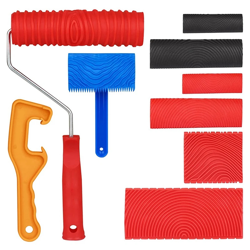 Wood Graining Painting Tool Set Wood Pattern Roller, Art Paint Rubber Wood Graining Tool For DIY Wooden Grain Furniture