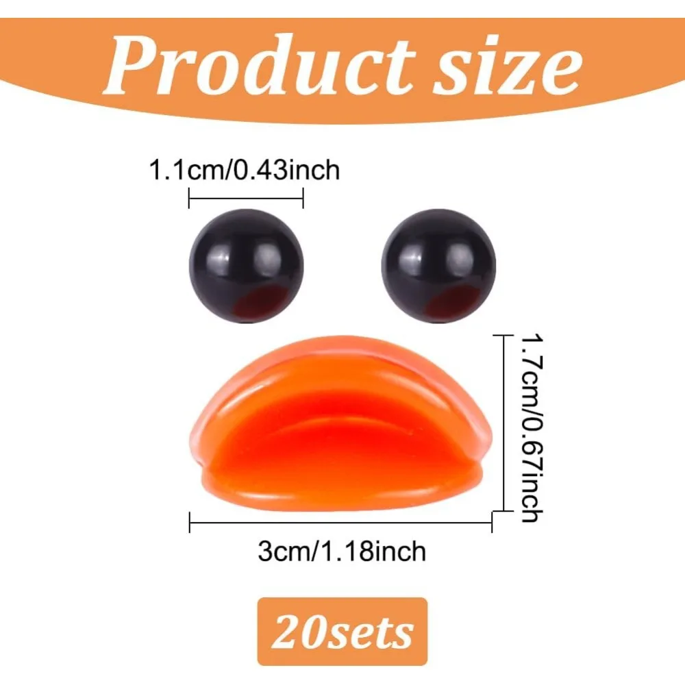 20 Packs Plastic Craft Eyes with Duck Mouth Set, Flat Round Craft Eyes and DIY Beak, Craft Duck Making Accessories, Orange