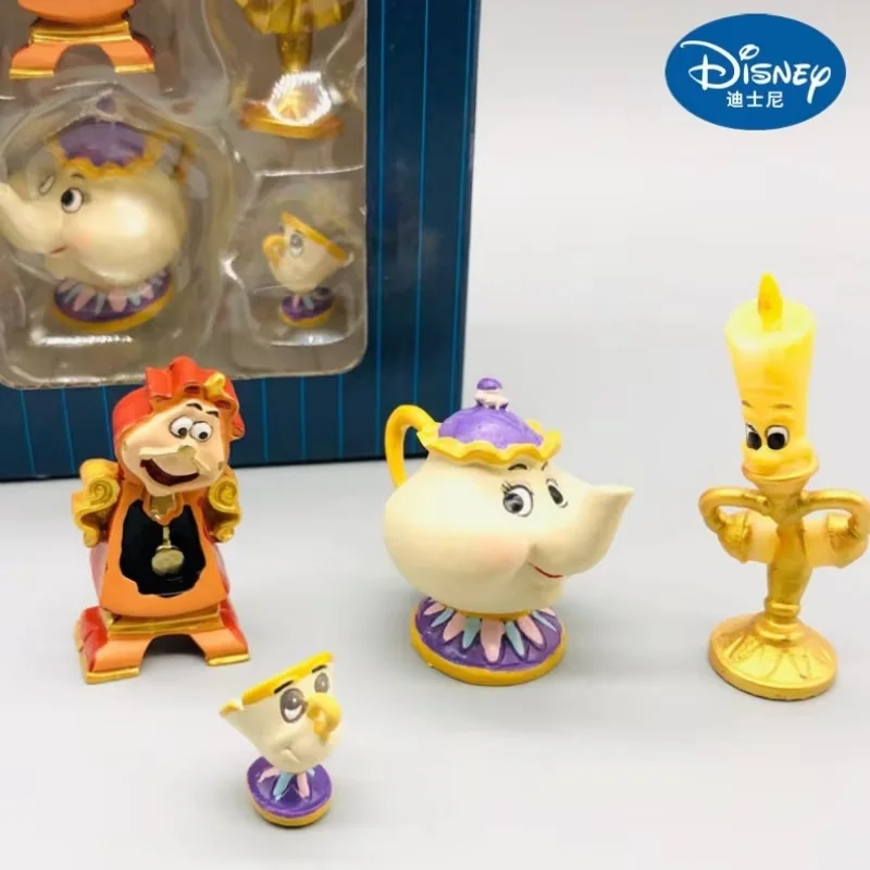 Candelabro de vela de La Bella y La Bestia de Disney, taza de tetera, modelo de figura de acción, colección de muñecos, juguetes de adorno, regalos, 4 Uds.