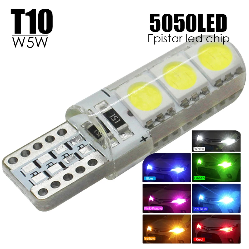 1pc T10 Led Canbus No Error 194 168 W5W Silicon License Plate Clearance Lamp Dome Read DRL Reading Parking Light 12V Amber White