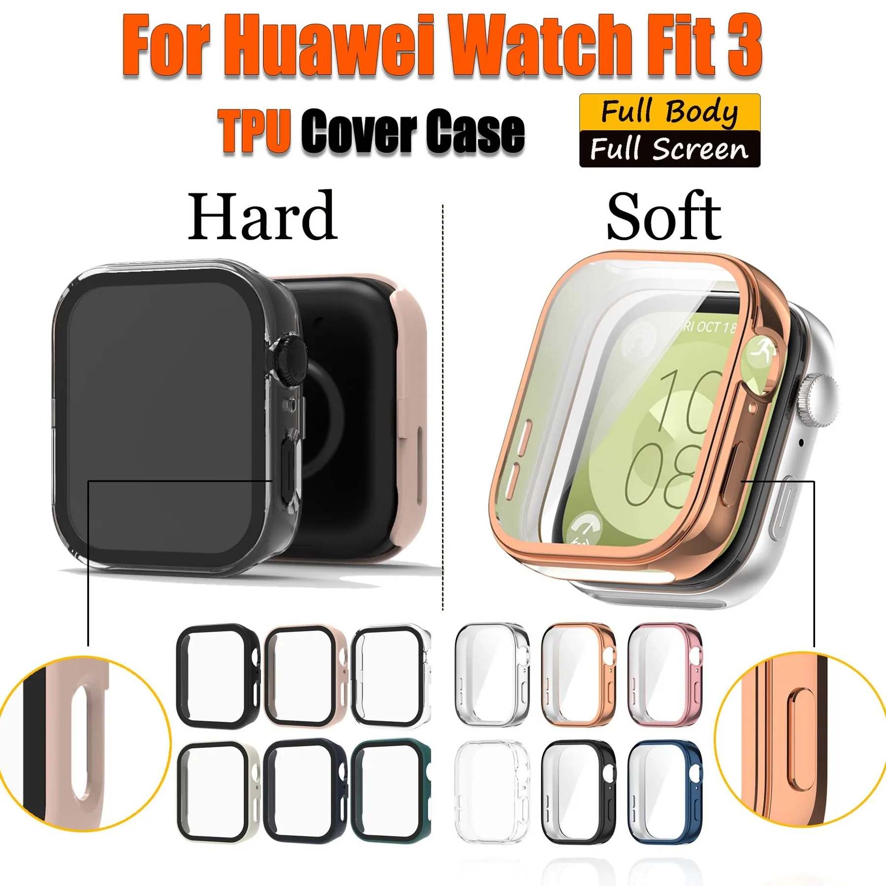 Закаленное защитное стекло с полным покрытием для Huawei Watch Fit 3, ТПУ защитный чехол с полным покрытием для Huawei Watch Fit 3