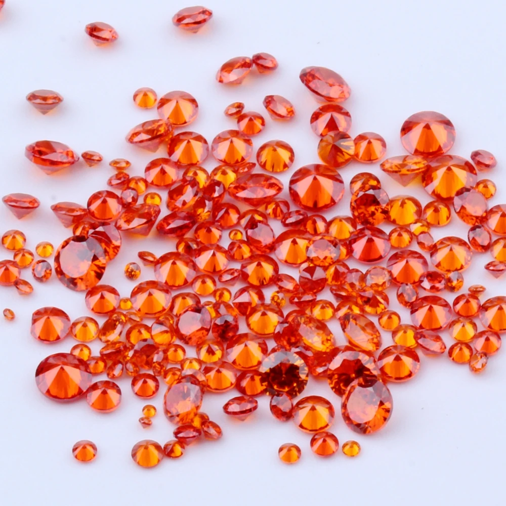 100pcs 1mm-4mm 5A And Mixed Sizes Round Beads Cut CZ Stone Brilliant Orange Color Cubic Zirconia Synthetic Gems stone