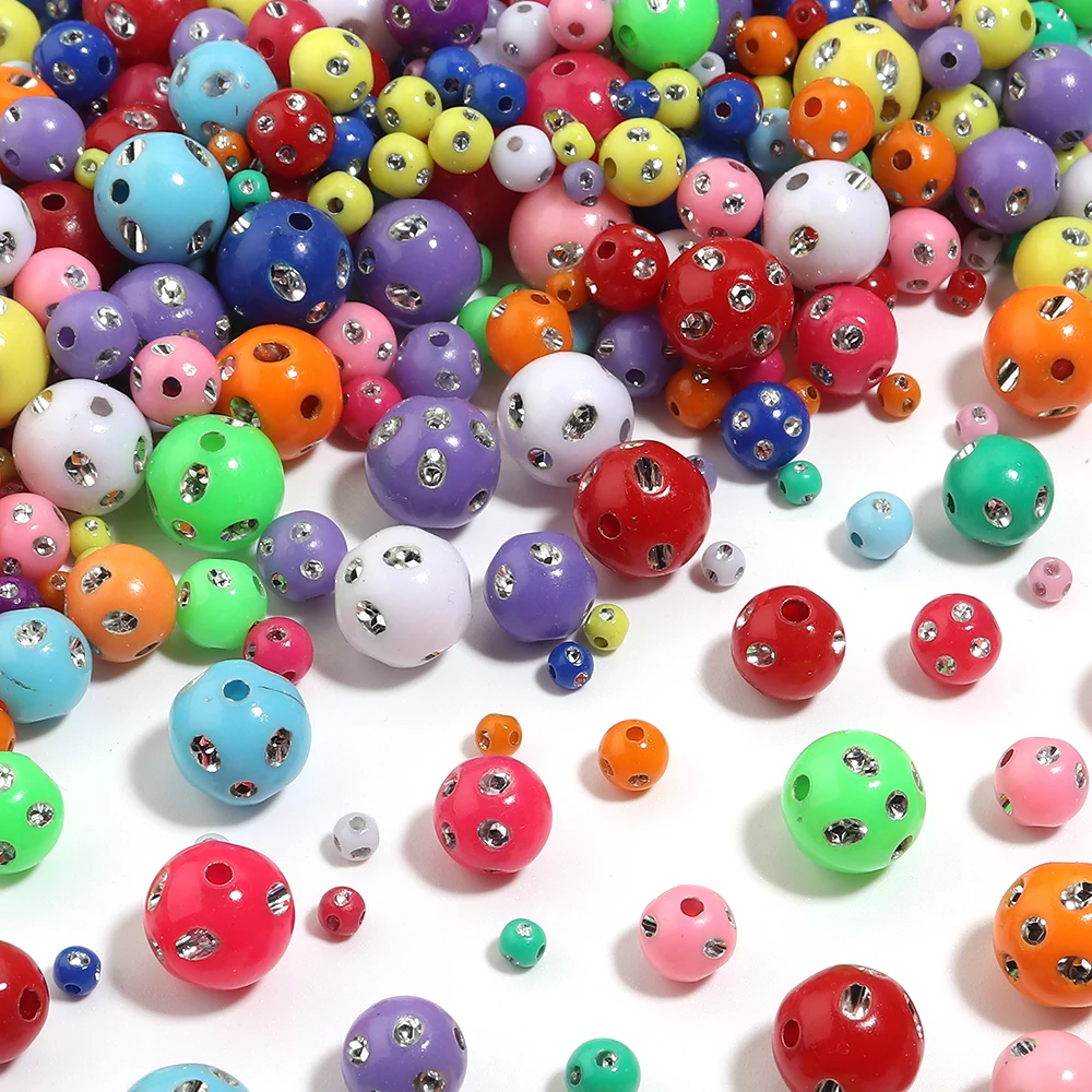50-1000pcs Rhinestones Acrylic Round Beads 4/6/8/10/12mm Colorful Loose Spacer Beads For Jewelry Making DIY Necklace Bracelet