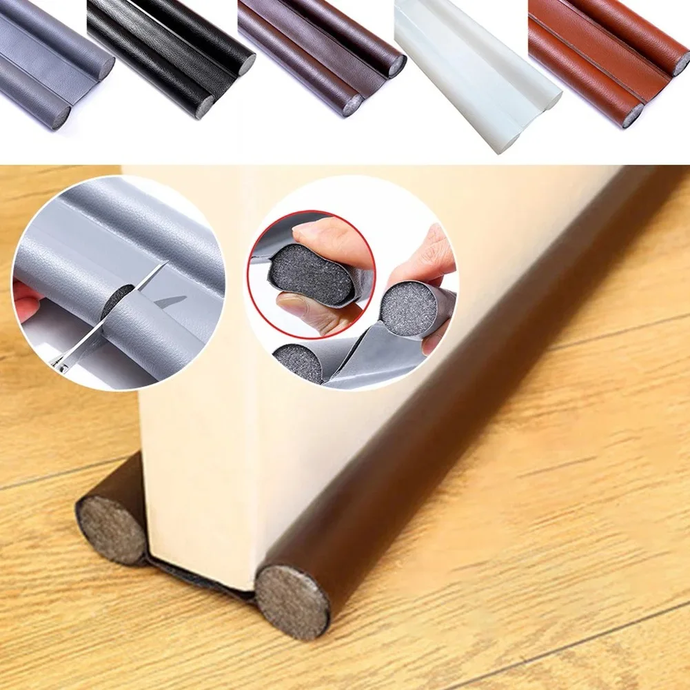 1PC 96CM/37.80IN Door Draft Stopper Double Roll Foam Door Bottom Seal Strip PVC Leather Cover Weather Stripping Gap Blocker