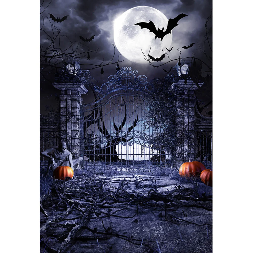 Halloween Background for Party Decor Pumpkin Lantern Cemetery Tombstone Grave Moon Birthday Photography Backdrop Photo Studio