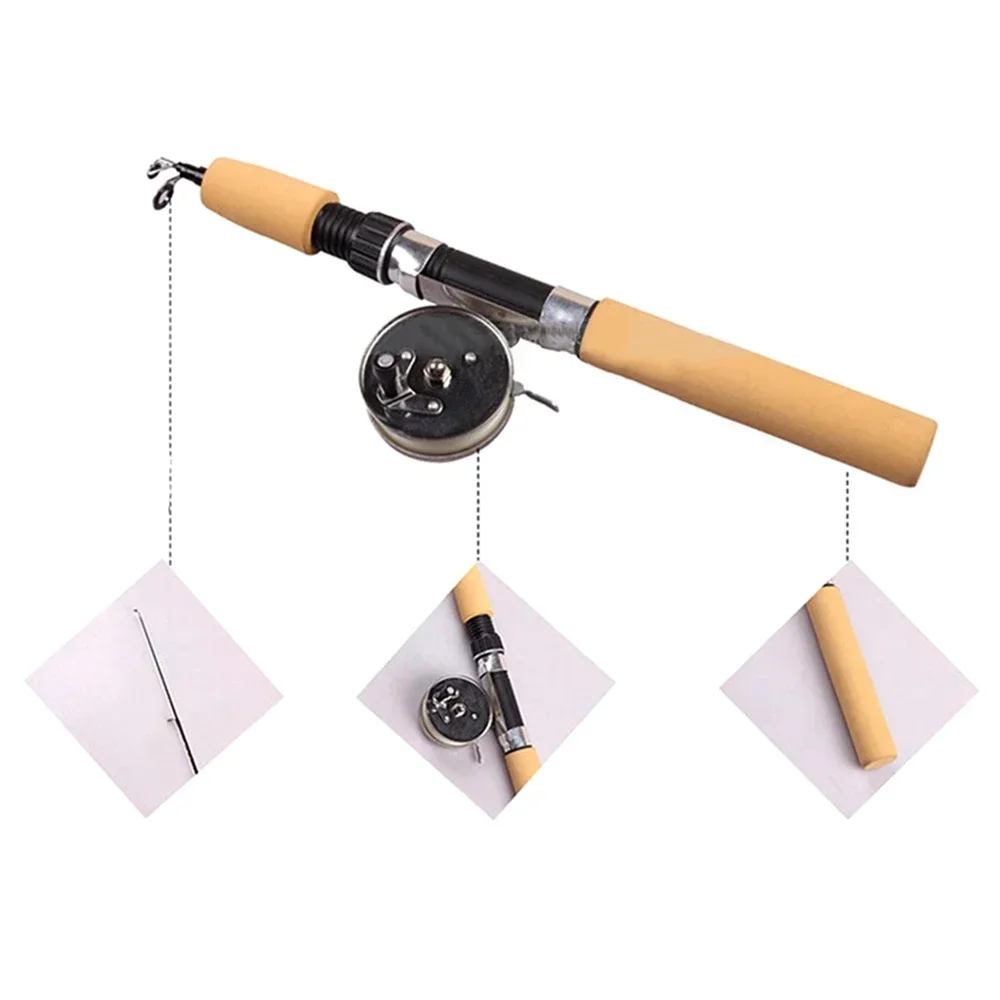 

55/65/75 cm Mini Telescopic Winter Shrimp Fishing Rods Ice Rod Metal Fishing Reels Bait Anti Slip Wood Color Handle Casting Rod