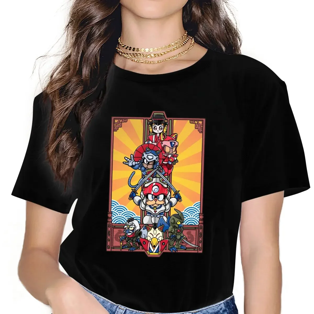 Samurai Pizza Cats 30s Anime ENTER THE CATS Tshirt Graphic Women Tops Vintage Goth Fibre Harajuku Polyester T Shirt