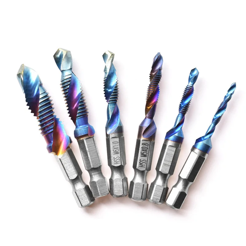 5PC/6PC HSS Screw Thread Metric Tap Drill Bit M3-M10 Shank Titanium Machine Compound Tap