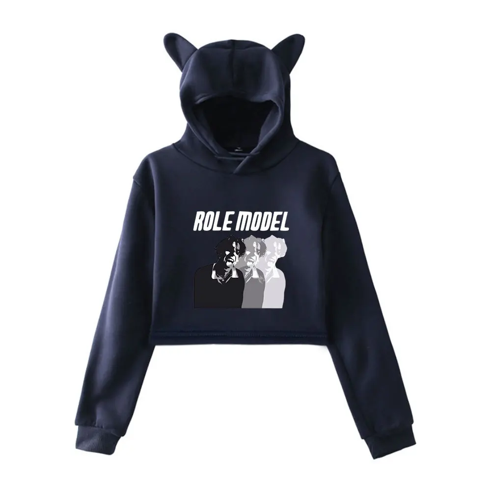 Rolmodel Merch Vintage jaren '90 Streetwear logo Hoodie Hoodies Sweatshirts voor meisjes Cat Ear Crop Fashion Sports Pullover