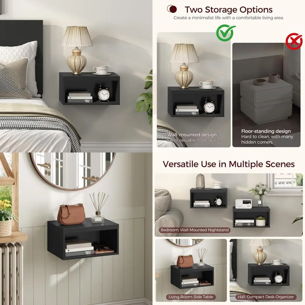 

Пара современных настенных тумбочек, плавающие полки с местом для хранения вещей, идеально подходят для спален и гостиных, черный ETBK4901S2