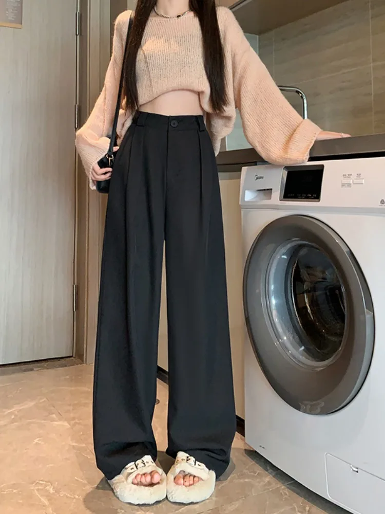 Grey Suit Pants Casual Pants Women's Autumn And Winter High Waisted Loose Drape Straight Leg Pants High Wiast Wide Leg Pants