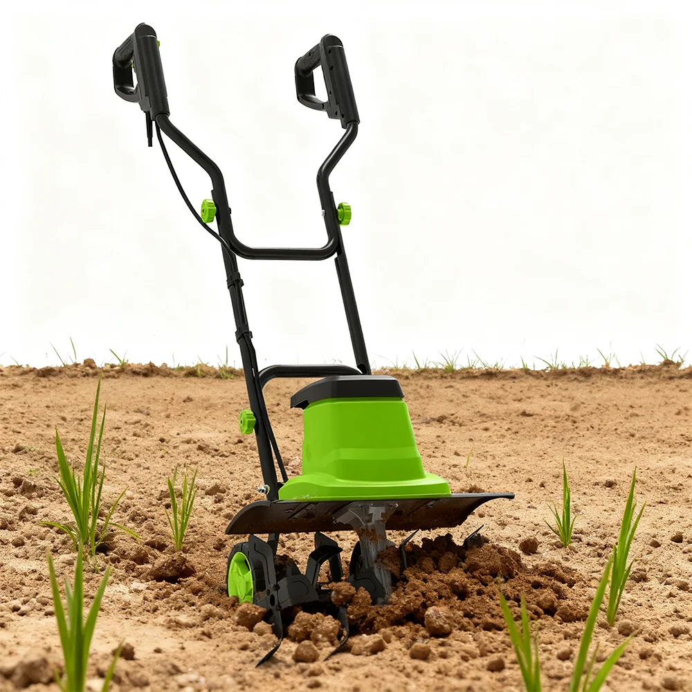 Vertak 1350W حفار كهربائي للحديقة، عرض محراث 380 مم مع 16 شفرات فولاذية محمولة لزراعة التربة لألواح الخضروات المنزلية