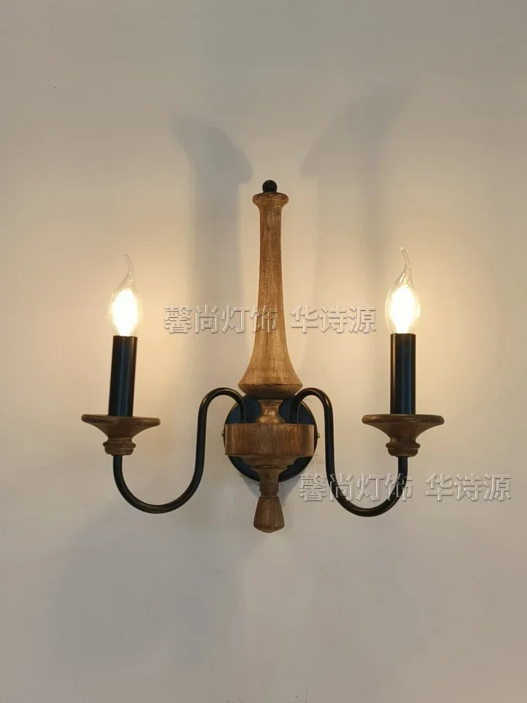 

Vintage wall lamp, living room background wall lamp, solid wood double headed antique staircase bedroom bedside lamp