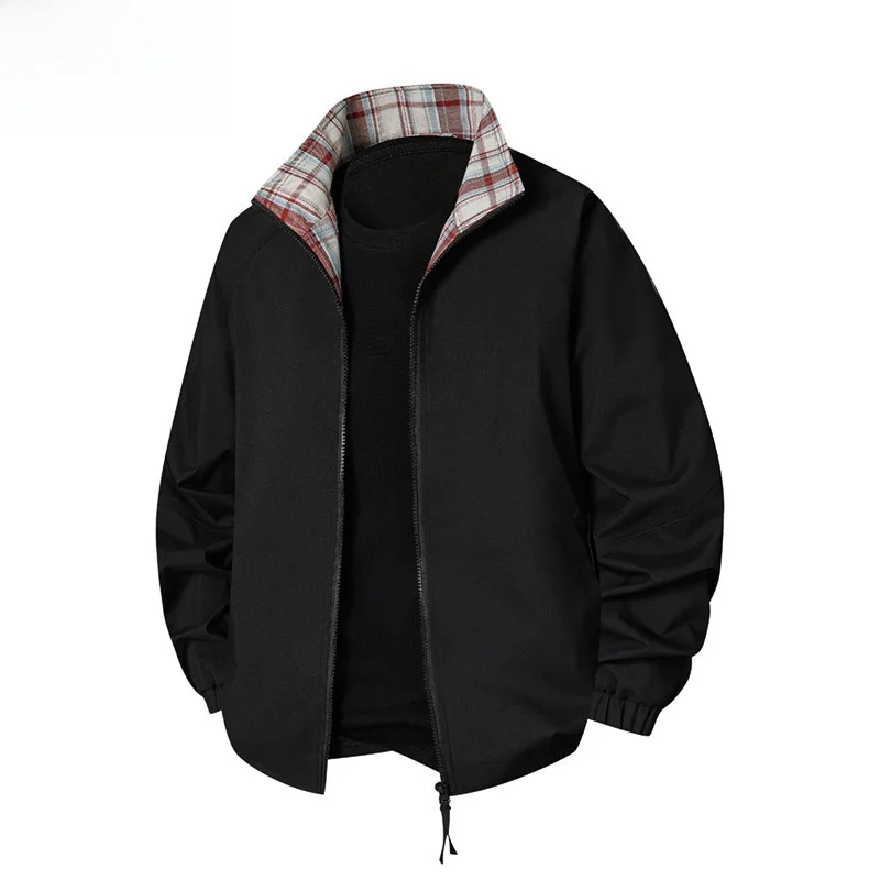 

Wassup Nuraya Double-Sided Plaid Jaet Casual Stand Collar ex Spring Autumn Polyester Fiber Outdoor Sle Zipper Closure