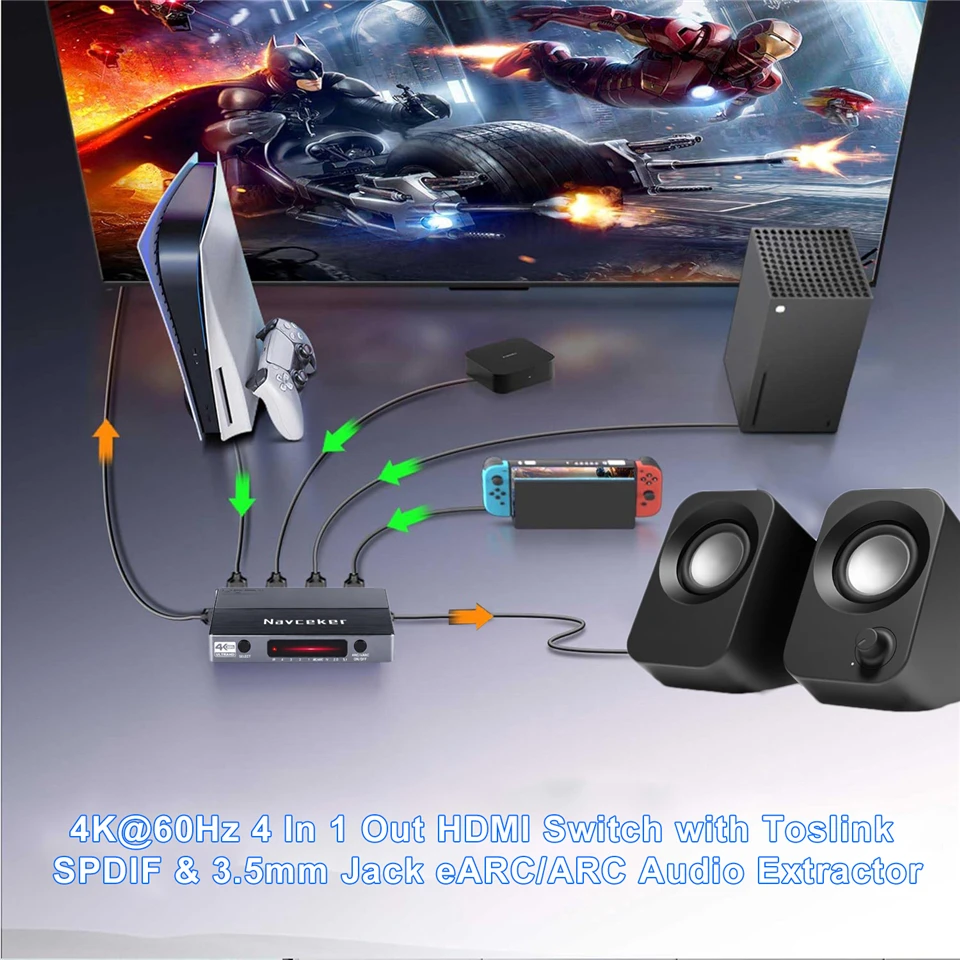 Mini 4x1 4K przełącznik HDMI Audio z łukiem i optycznym przełącznikiem Toslink HDMI 2.0 4K 60Hz pilot przełącznik HDMI er do Apple TV PS4 — zdjęcie produktu 2