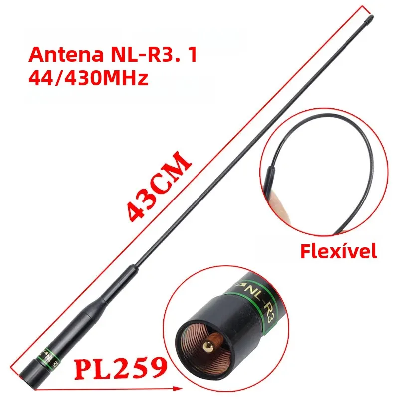 Antena de Rádio Amador Nagoya NL-R3 PL259 Flexível de Banda Dupla VHF UHF 144/430MHz para ICOM YAESU QYT KT-8900