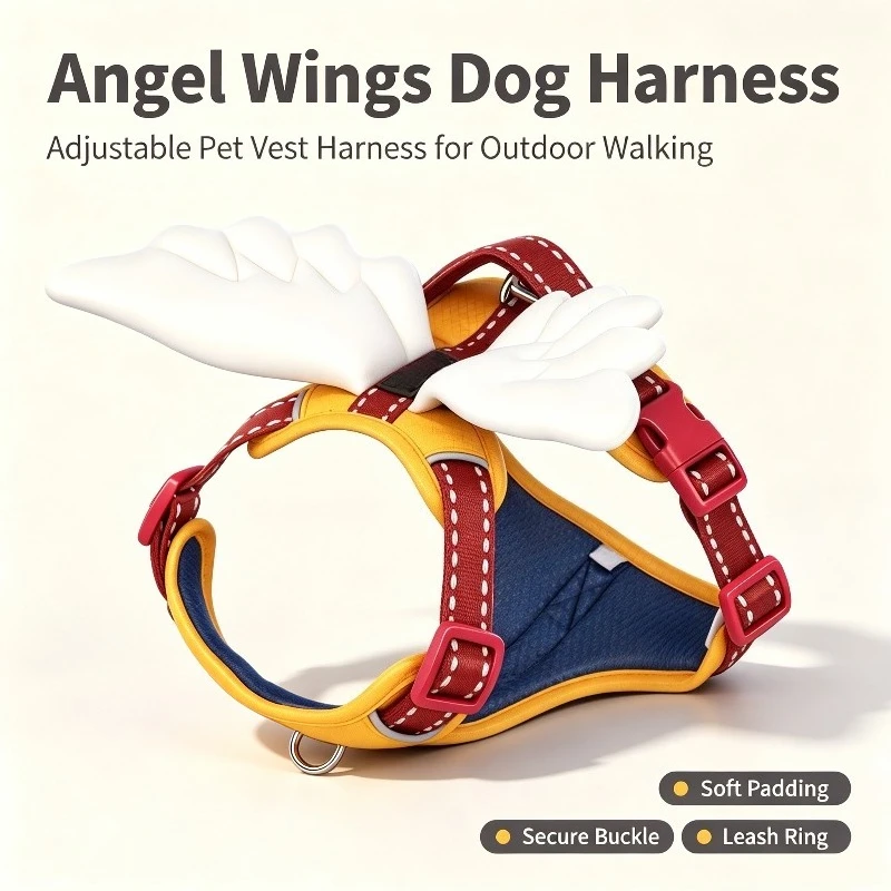 Angel Wings Dog Harness and Leash Set Adjustable No‑Pull Pet Vest Harness for Small Medium Large Dogs
