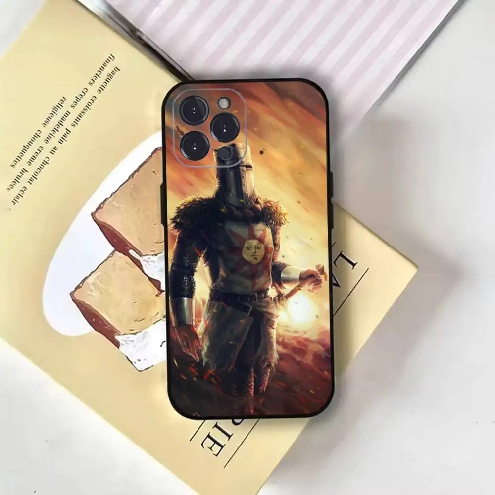 P-Praise the Sun D-Dark Souls iPhone16,15,14,13,12,11 Plus,Pro Max,XS,X,XR,SE,Mini,8,7用ソフトブラックカバー