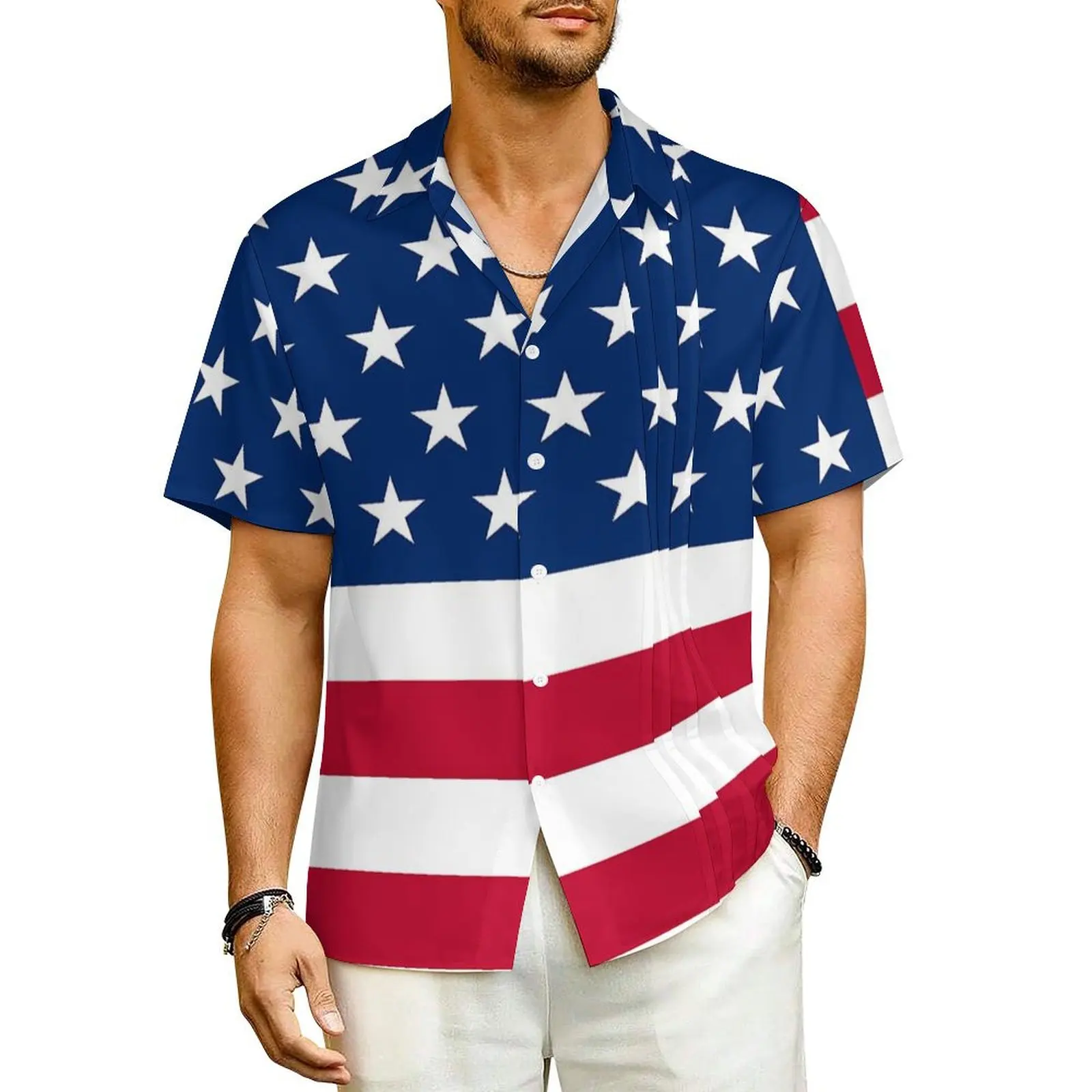 

Usa Flag Vacation Shirt Stars And Stripes Summer Casual Shirts Men Novelty Blouses Short Sleeves Streetwear Custom DIY Clothing