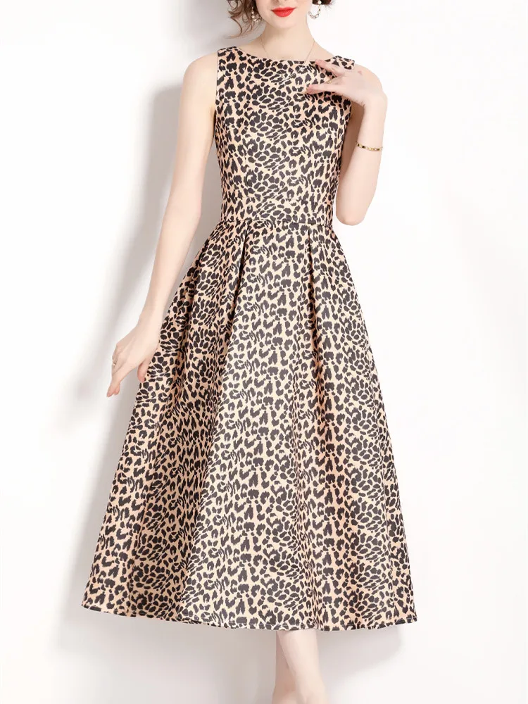 

Women'S Leopard Print Dress Camisole Casual Fashion Sexy Ladies Dresses Strapless Open Sleeveless Dress Fashion 2024 Summer