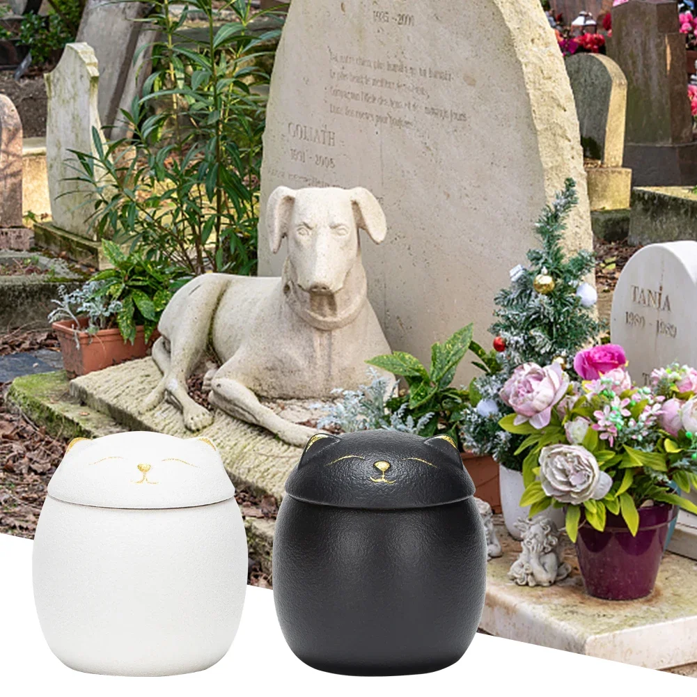 Cat Shape Pet Ceramic Canister Memorial Urn Seal Pot Keepsake Casket Porcelain Jar Pet Ashes Storage Memento Burial Holder