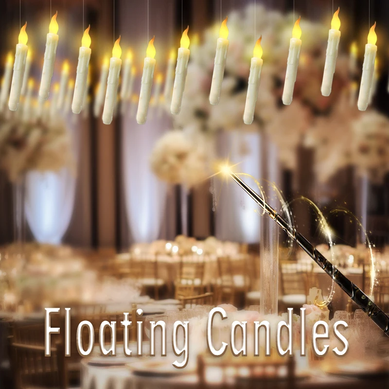 12/24/36pcs Wedding Decor Led Flameless Floating Candles With Magic Wand Remote Control Flashing Candles Valentine'S Day Decor