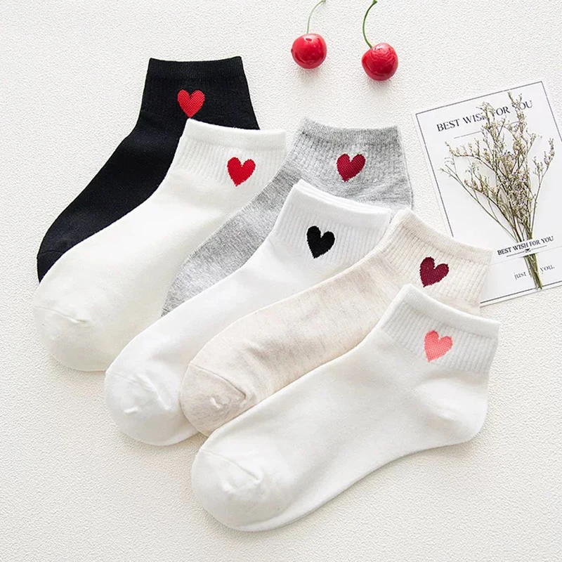 

LKWDer 3 Pairs Womens Short Socks Red Heart Cute College Comfort Female Socks Soft Cotton Spring Summer Autumn Girls Sock Meias